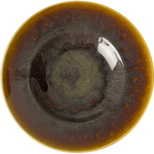 Art Glaze Flamed Caramel Fine Bone China Rimmed Bowl
