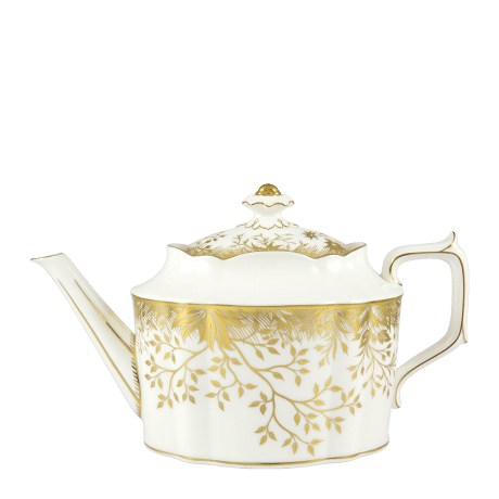arboretum teapot white and gold fine bone china