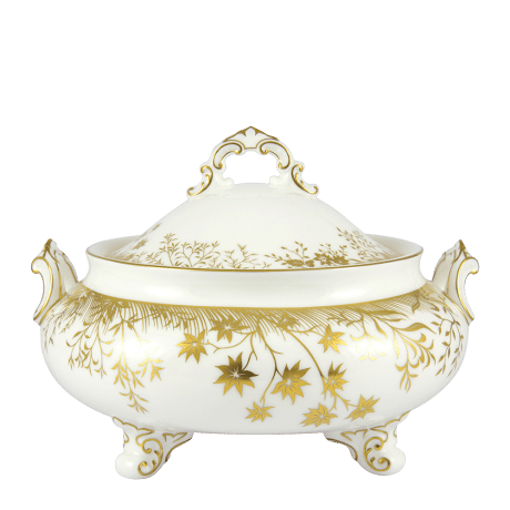 Arboretum Covered Vegetable Dish White and Gold Fine Bone China