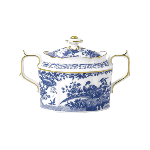 aves blue and white fine bone china covered sugar