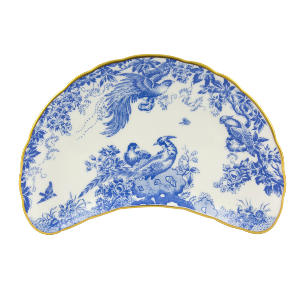 aves blue and white fine bone china crescent salad plate