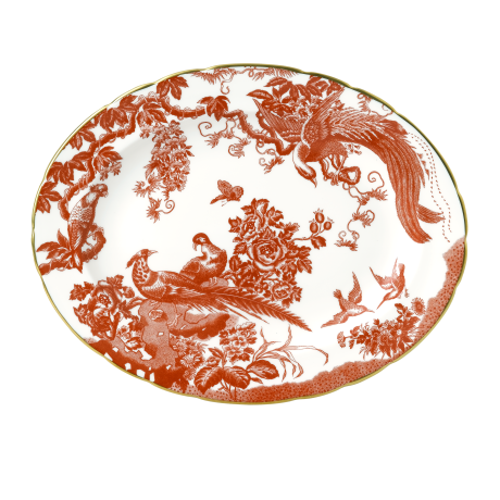 aves red and white fine bone china oval platter