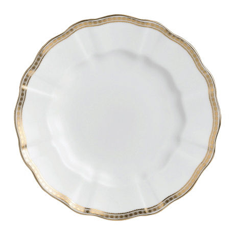 White and gold fine bone china dinner plate