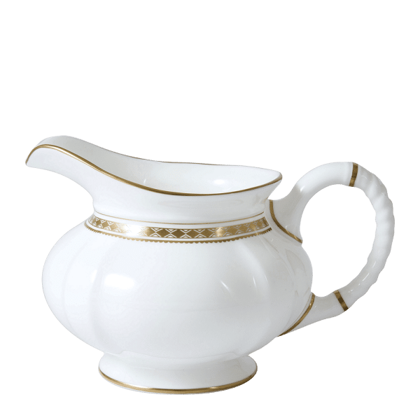 White and gold fine bone china sauce boat