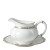 White and gold fine bone china sauce boat and stand