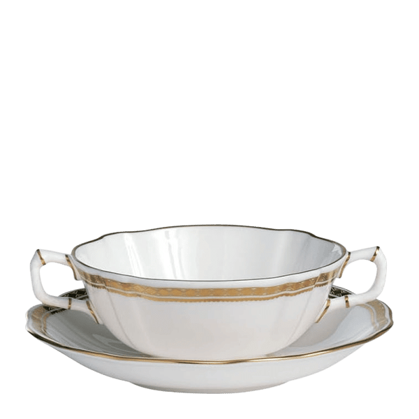 White and gold fine bone china cream soup cup