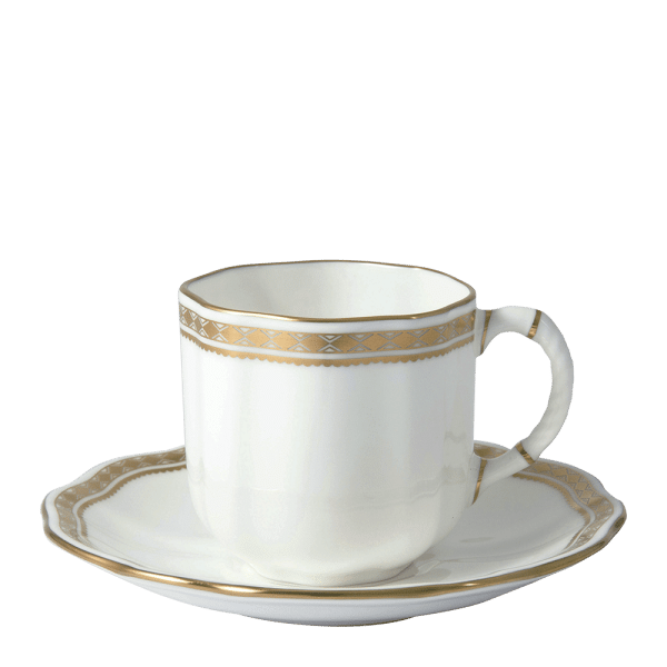 White and gold fine bone china coffee cup and saucer