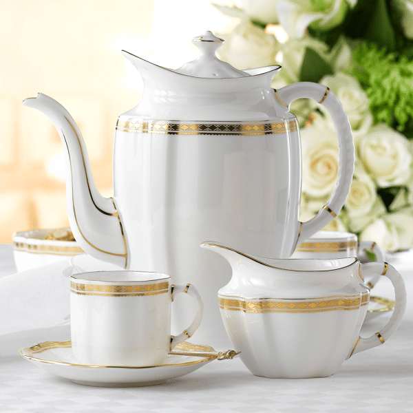 White and gold fine bone china tea set