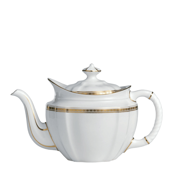 White and gold fine bone china teapot