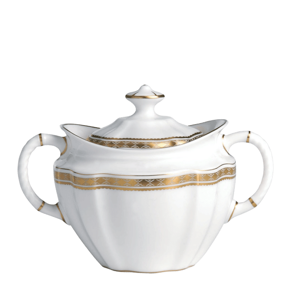 White and gold fine bone china covered sugar