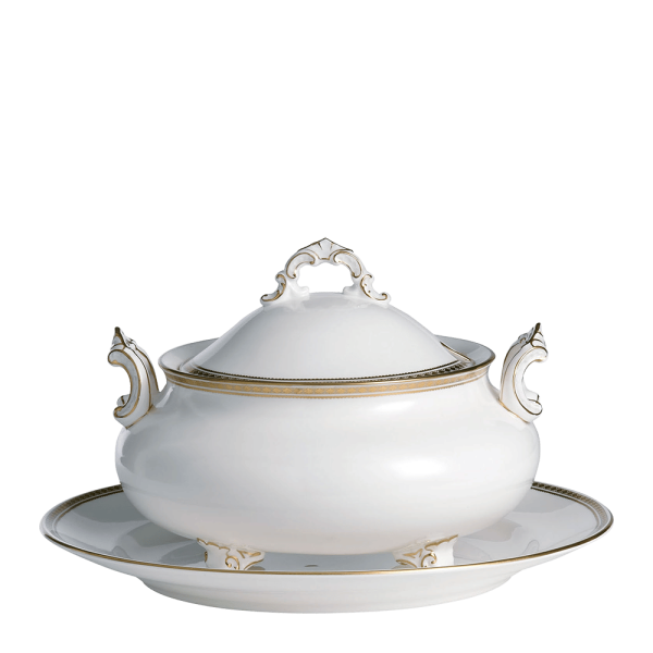 White and gold fine bone china soup tureen