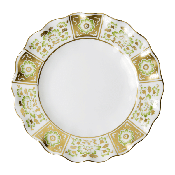 Derby Panel Green and Gold Fine Bone China Tableware fluted dessert plate