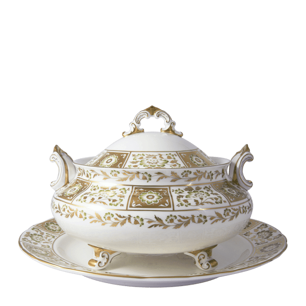 Derby Panel Green and Gold Fine Bone China Tableware soup tureen stand