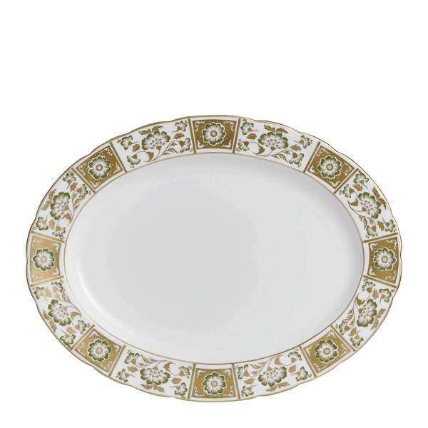 Derby Panel Green and Gold Fine Bone China Tableware oval platter