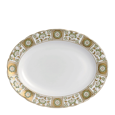 Derby Panel Green and Gold Fine Bone China Tableware oval platter