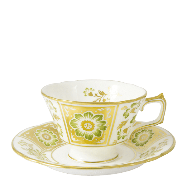 Derby Panel Green and Gold Fine Bone China Tableware teacup and saucer