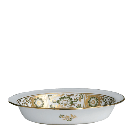 Derby Panel Green and Gold Fine Bone China Tableware open vegetable dish
