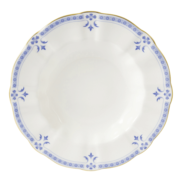 Blue and white fine bone china grenville rim soup bowl