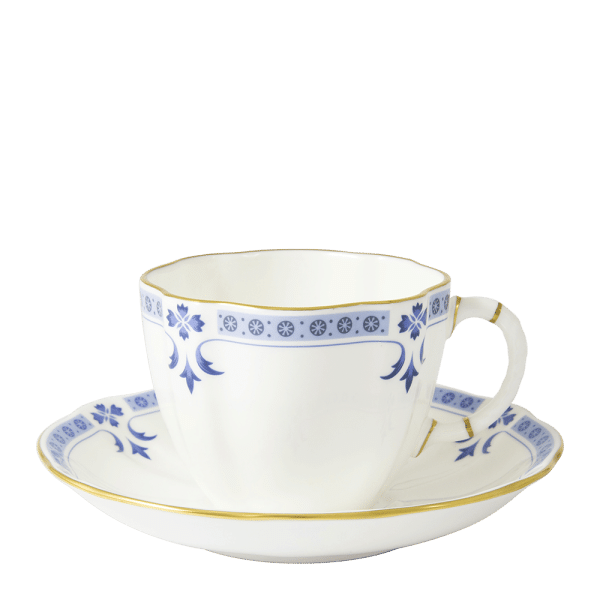 Blue and white fine bone china grenville teacup and saucer