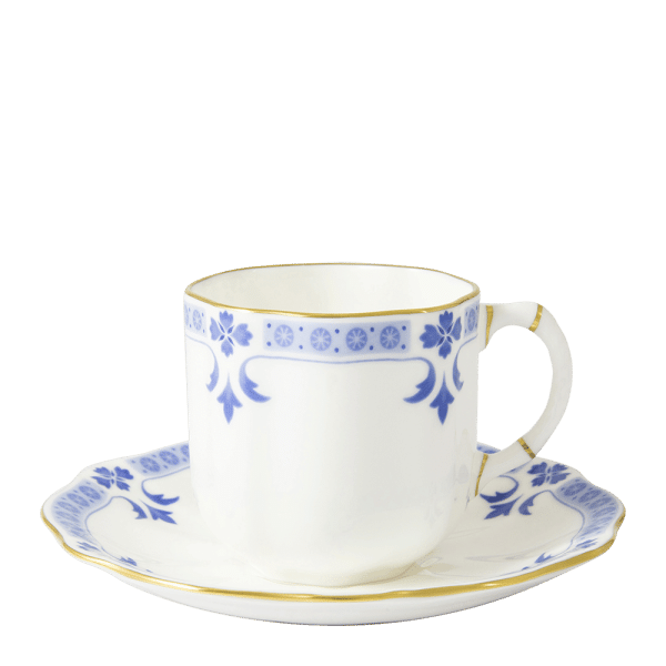 Blue and white fine bone china grenville coffee cup and saucer