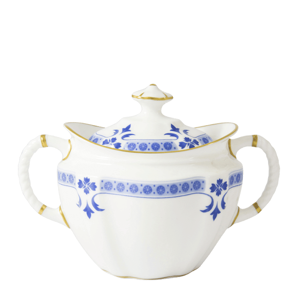 Blue and white fine bone china grenville covered sugar