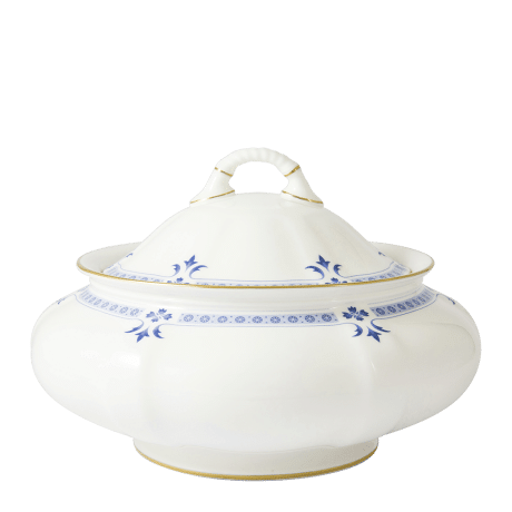 Blue and white fine bone china grenville covered vegetable dish