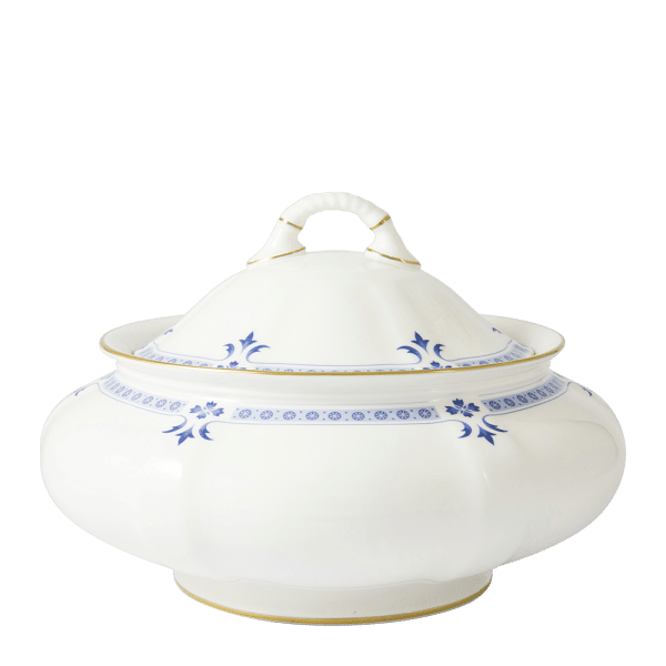 Blue and white fine bone china grenville covered vegetable dish