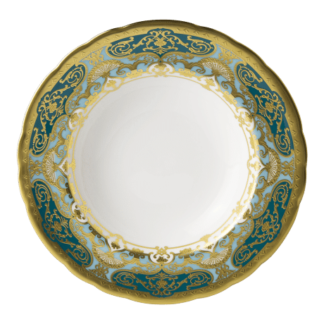 Heritage Forest Green Turquoise and Gold Fine Bone China Tableware Rim Soup Bowl