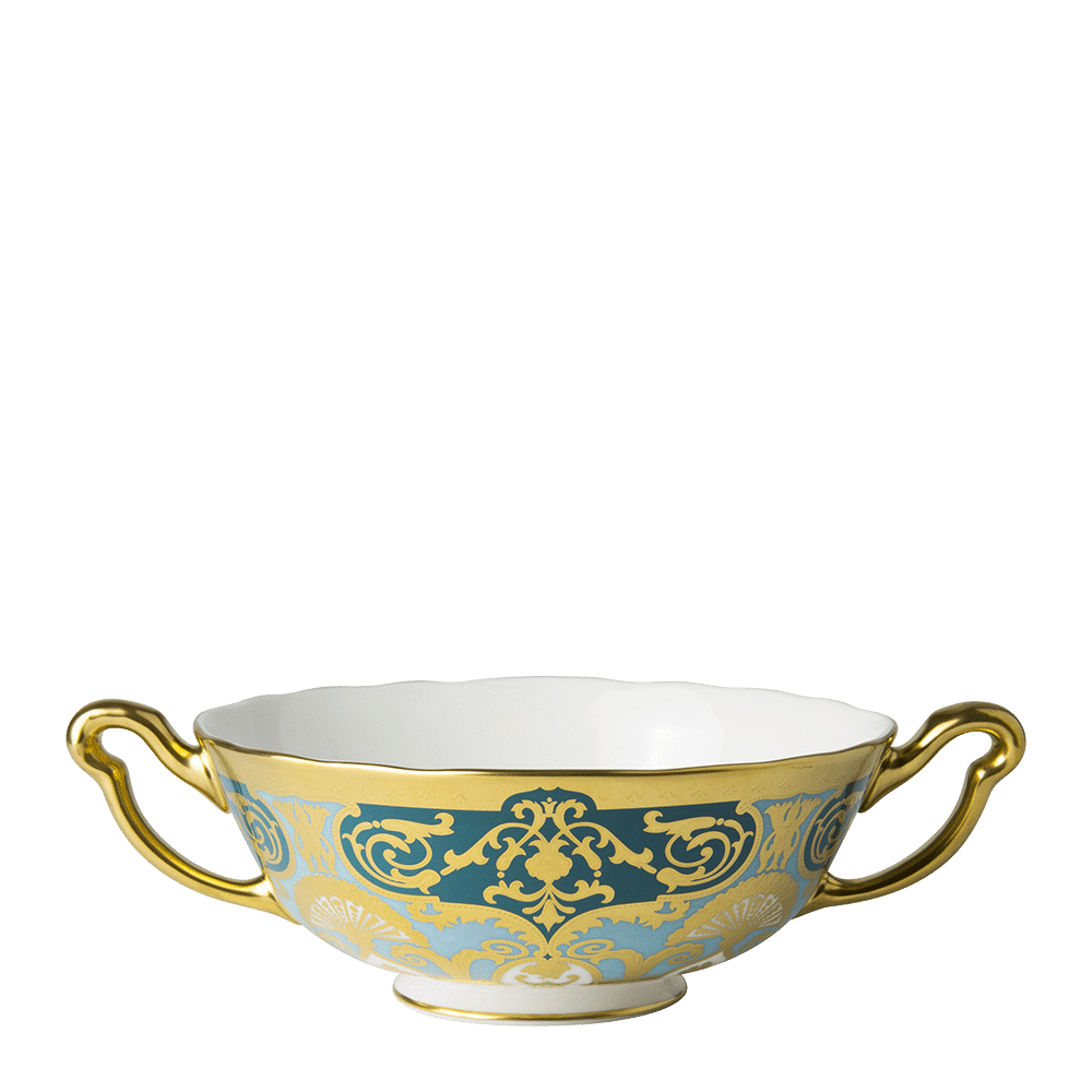 Heritage Forest Green & Turquoise Cream Soup Cup (340ml) Royal Crown