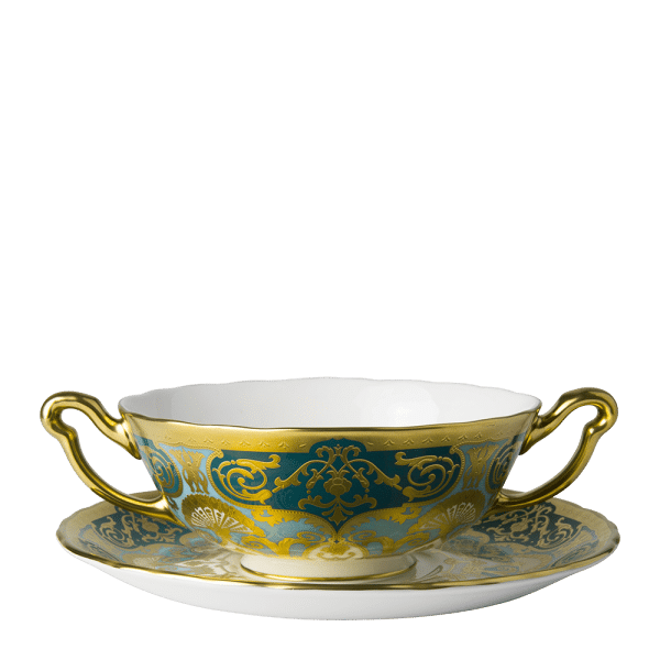 Heritage Forest Green Turquoise and Gold Fine Bone China Tableware cream soup cup and saucer