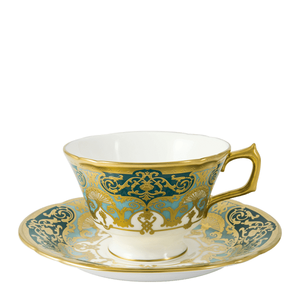 Heritage Forest Green Turquoise and Gold Fine Bone China Tableware teacup and saucer