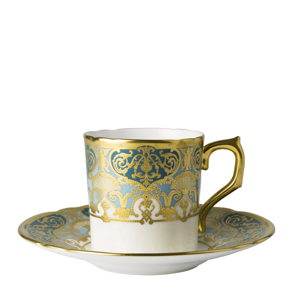 Heritage Forest Green Turquoise and Gold Fine Bone China Tableware Coffee cup and Saucer