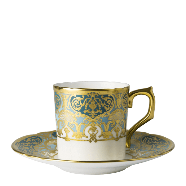 Heritage Forest Green Turquoise and Gold Fine Bone China Tableware Coffee Cup and Saucer