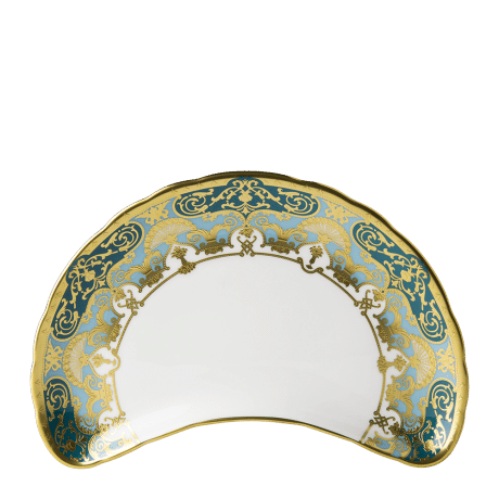 Heritage Forest Green Turquoise and Gold Fine Bone China Tableware Crescent Salad Plate