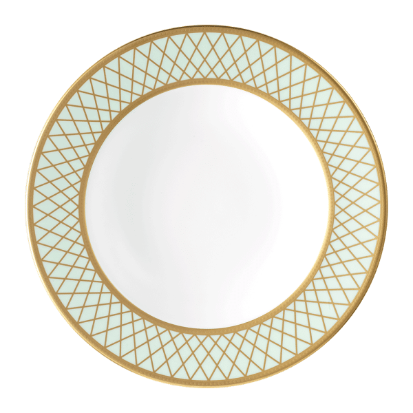 Majestic fine bone china tableware green and gold rim soup bowl
