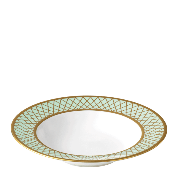 Majestic fine bone china tableware green and gold rim soup bowl