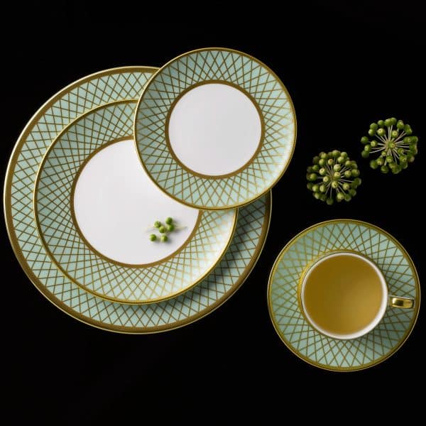 Majestic fine bone china tableware green and gold dinner set
