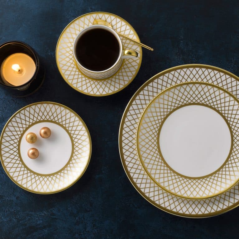 Majestic fine bone china tableware white and gold dinner set