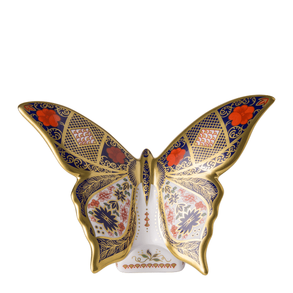 Fine bone china paperweight old imari solid gold band butterfly