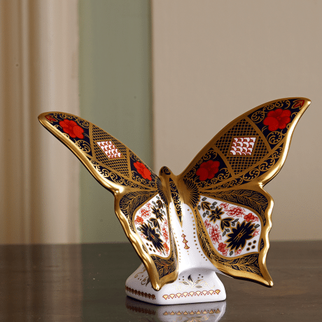 Fine bone china paperweight old imari solid gold band butterfly