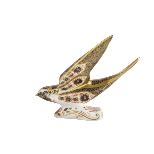 Fine bone china paperweight old imari solid gold band swallow