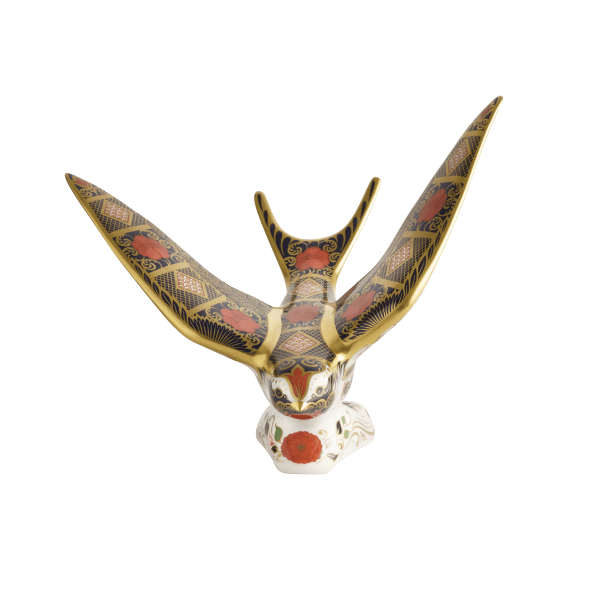Fine bone china paperweight old imari solid gold band swallow