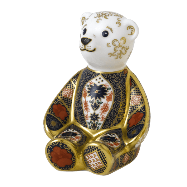 Fine bone china paperweight old imari solid gold band bear