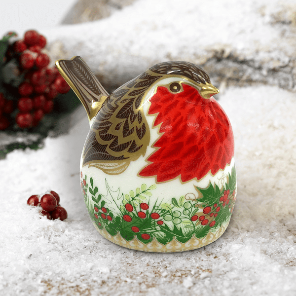 Fine bone china paperweight christmas robin