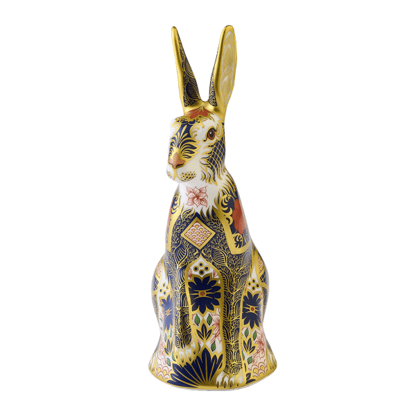Fine bone china paperweight old imari solid gold band hare