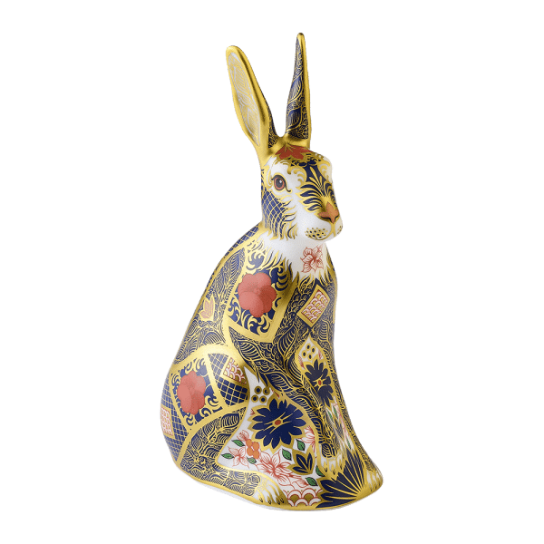 Fine bone china paperweight old imari solid gold band hare