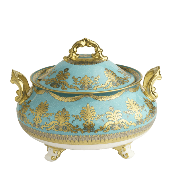 Turquoise Palace Green and Gold Fine Bone China Vegetable Dish