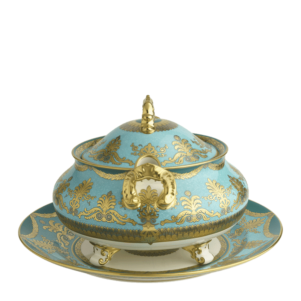 Turquoise Palace Green and Gold Fine Bone China Soup Tureen and Stand