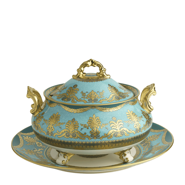 Turquoise Palace Green and Gold Fine Bone China Soup Tureen and Stand