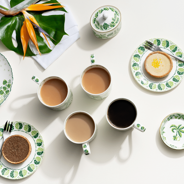 Calypso Green and White Fine Bone China Mugs